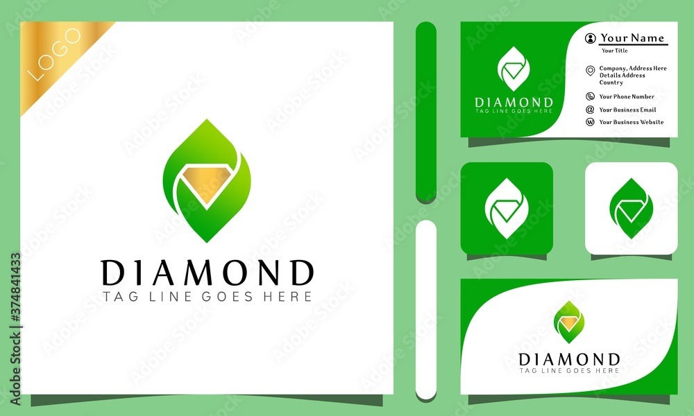 Nature leaf diamond jewelery logos design vector illustration with line art style vintage, modern company business card template Nature leaf diamond jewelery logos design vector illustration with line art style vintage, modern company business card template