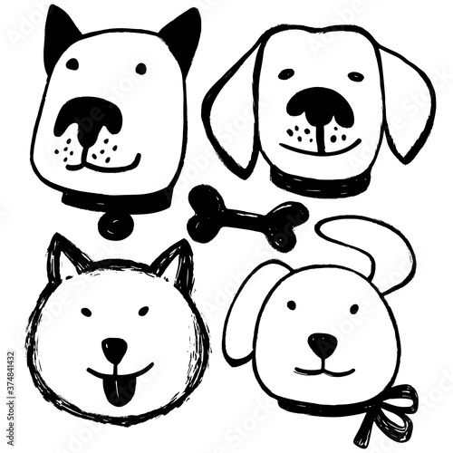 Vector dogs faces. Funny dog faces, puppy pet heads. photo