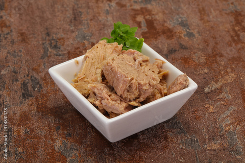 Canned tuna fish in the bowl