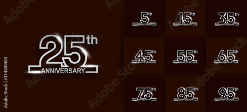 Anniversary set logotype style with silver color square line art. vector design for template element, invitation, greeting card and celebration purpose