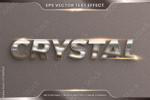 Text effect in 3d Crystal words, font styles theme editable realistic metal chrome and gold color combination with flare light concept