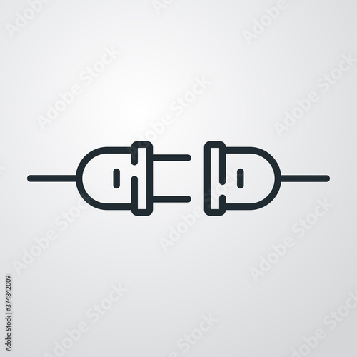 Concepto energía eléctrica. Logotipo lineal enchufe eléctrico con cable y conector en fondo gris