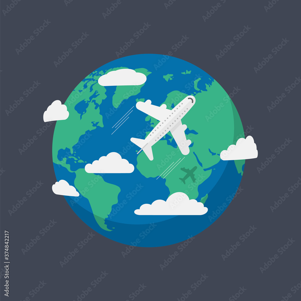Planes flying around planet Earth isolated on white background. Vector illustration. Planes flying around planet Earth isolated on white background. Vector illustration.