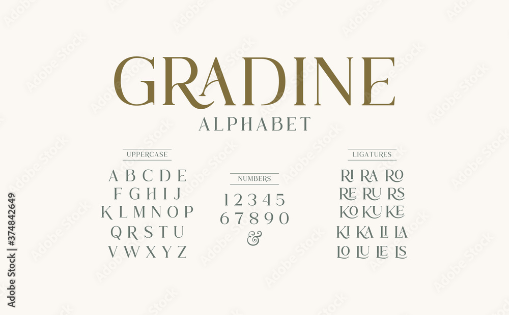 Classic typography elegant. Alphabet and numbering  uppercase. Vector illustration word. - obrazy, fototapety, plakaty 