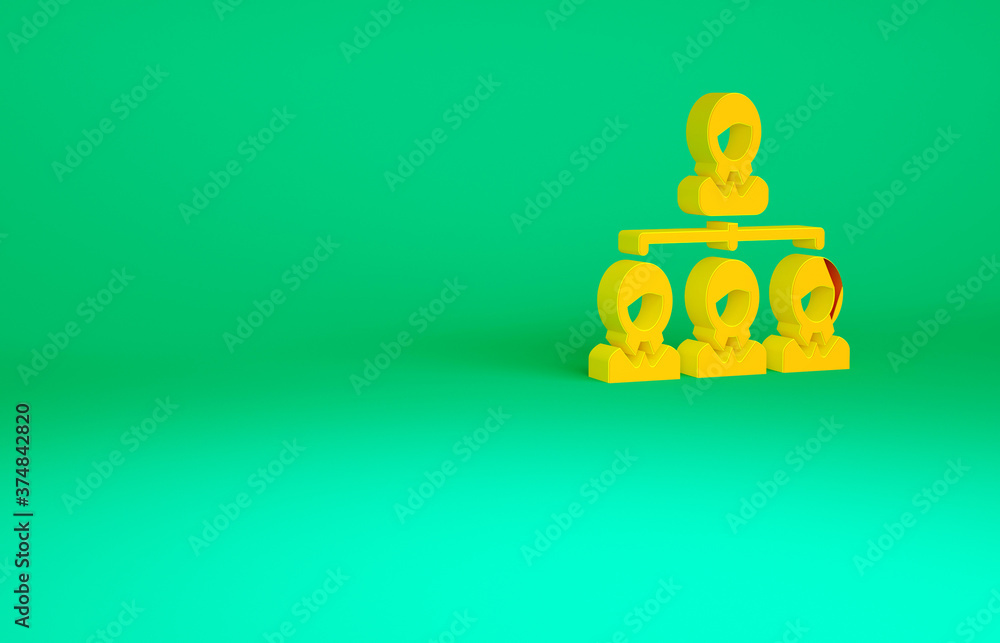 Orange Business hierarchy organogram chart infographics icon isolated on green background. Corporate organizational structure graphic elements. Minimalism concept. 3d illustration 3D render. Orange Business hierarchy organogram chart infographics icon isolated on green background. Corporate organizational structure graphic elements. Minimalism concept. 3d illustration 3D render.