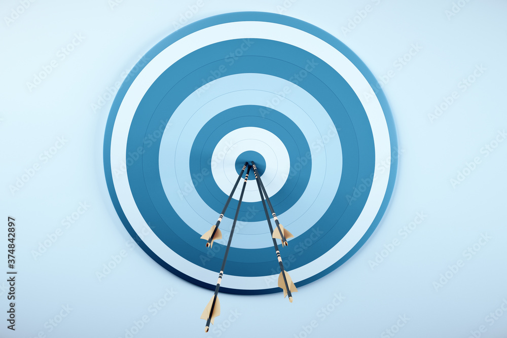 Arrows from a bow in blue target. Arrows from a bow in blue target.