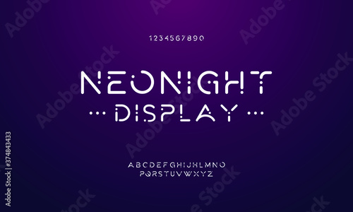 Creative futuristic font. Modern alphabet. Typography round uppercase and numbering.