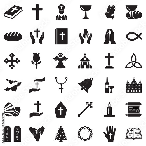 Christianity Icons. Black Flat Design. Vector Illustration.
