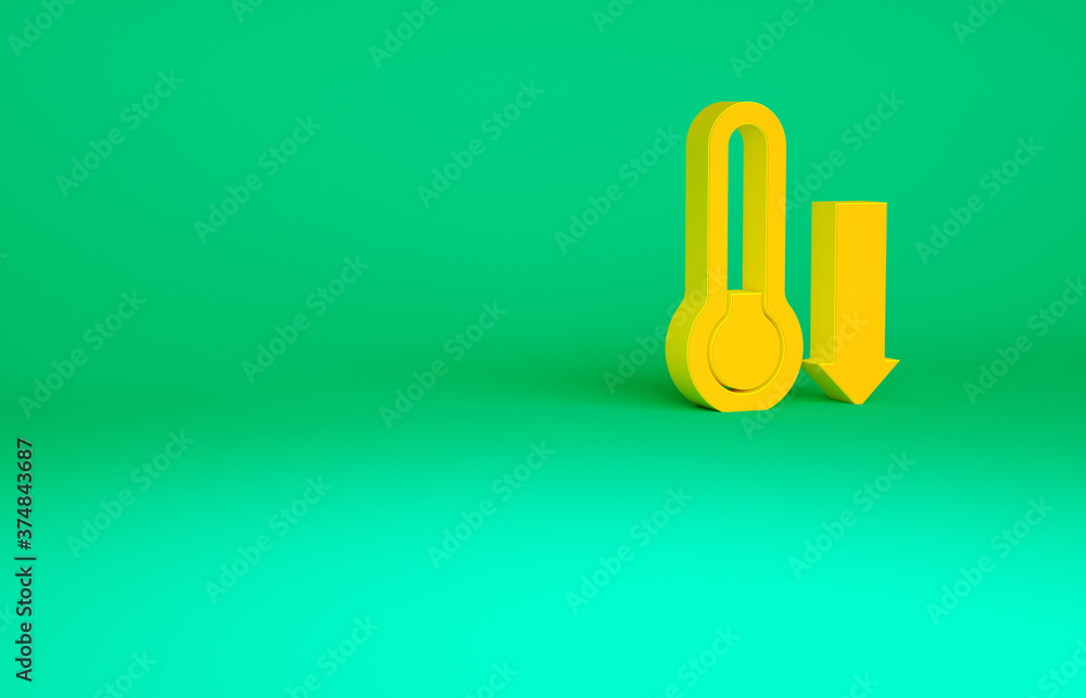 Orange Meteorology thermometer measuring icon isolated on green background. Thermometer equipment showing hot or cold weather. Minimalism concept. 3d illustration 3D render. Orange Meteorology thermometer measuring icon isolated on green background. Thermometer equipment showing hot or cold weather. Minimalism concept. 3d illustration 3D render.