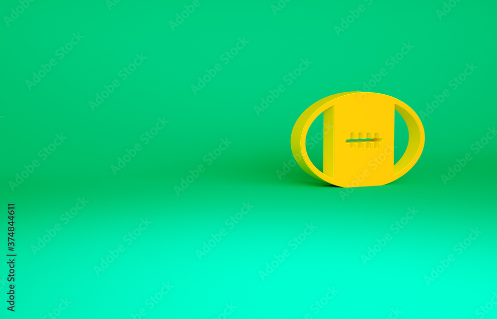 Orange Rugby ball icon isolated on green background. Minimalism concept. 3d illustration 3D render.