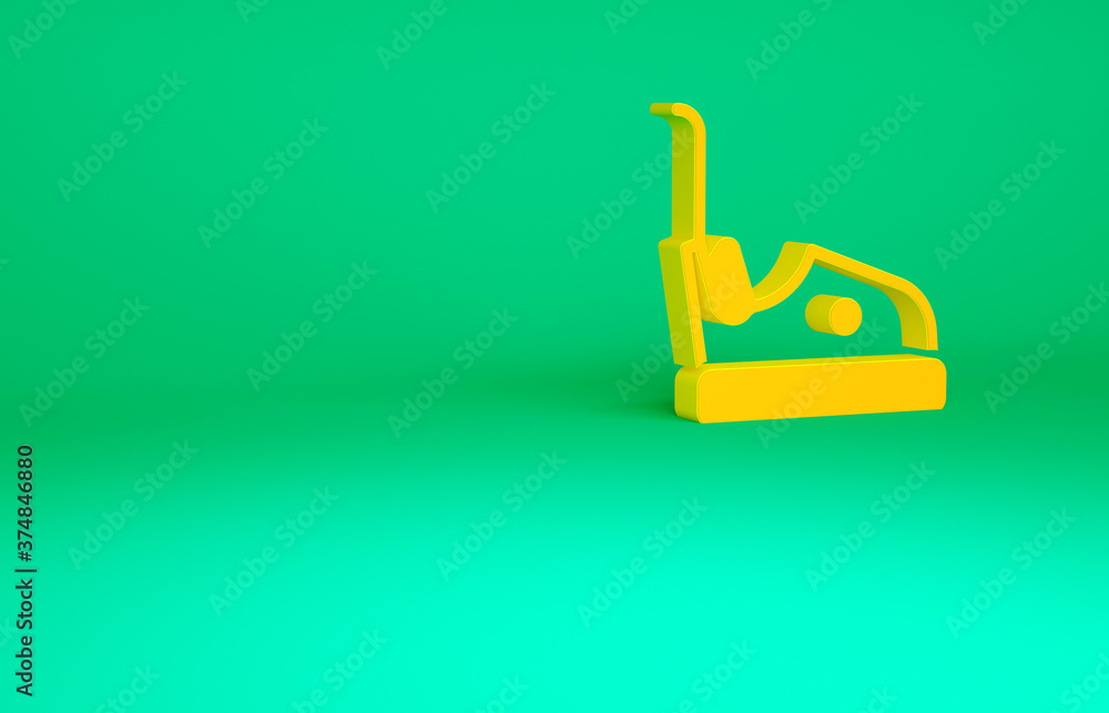 Orange Bumper car icon isolated on green background. Amusement park. Childrens entertainment playground, recreation park. Minimalism concept. 3d illustration 3D render. Orange Bumper car icon isolated on green background. Amusement park. Childrens entertainment playground, recreation park. Minimalism concept. 3d illustration 3D render.