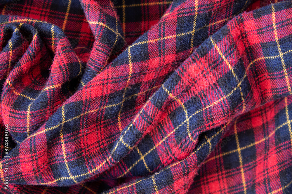 Plaid red flannel warm fabric texture - obrazy, fototapety, plakaty 