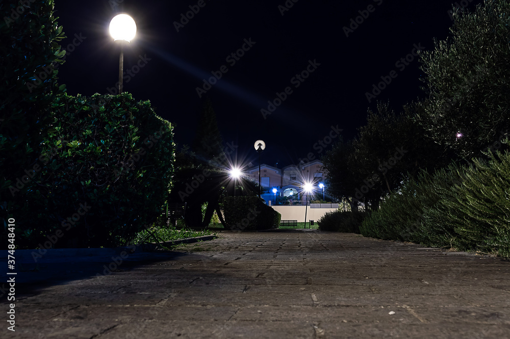 Obraz premium ground view empty city park at night