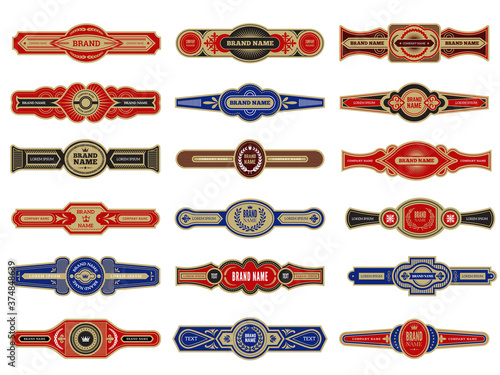 Cigar badges. Vintage labels set template for cigars vector design collection. Illustration cigar tobacco label set with logotype photo
