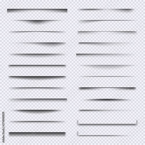 Shadow dividers. Realistic web elements frames soft shadows overlay effects vector set. Illustration border effect, frame transparent divider
