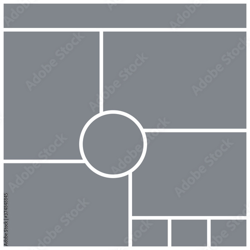 Photo collage grid. Mood board square template with circle. Vector. Moodboard background. Picture grid. Mosaic frame banner. Photography album layout. Branding presentation. Simple illustration