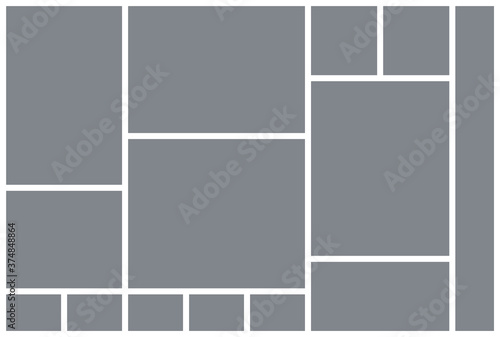 Photo collage template. Mood board. Vector. Mosaic frame banner. Picture grid. Moodboard background. Photography album layout. Minimalistic illustration. Branding presentation. Horizontal mockup