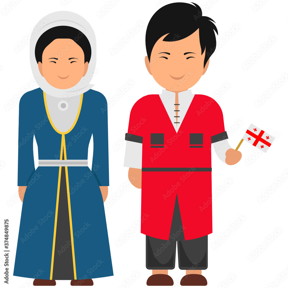 This national georgian clothing worn by couple, flat vector of traditional dress
This national georgian clothing worn by couple, flat vector of traditional dress