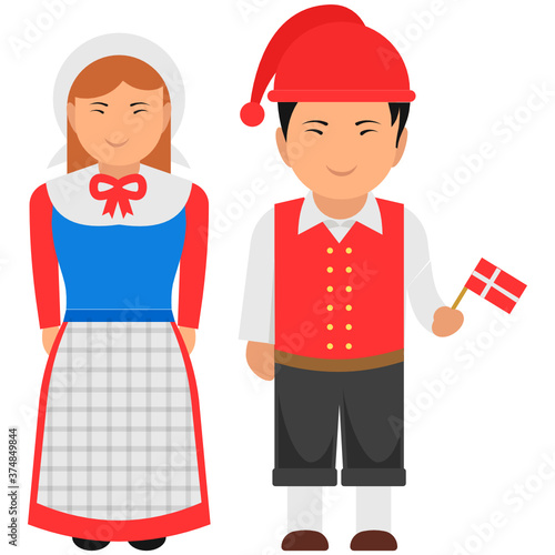 
Flat vector of danish dress with cute couple 
