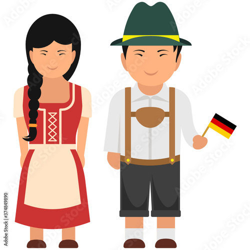 
A perfect german outfit carried by a couple, flat vector
