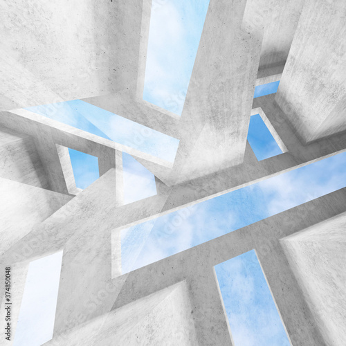 Abstract white concrete background with blue skylights