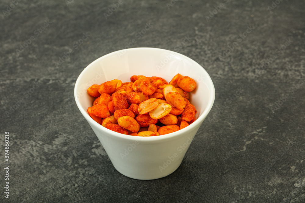 Chili peanut snack in the bowl Chili peanut snack in the bowl