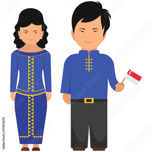 
Singaporean culture flat vector, singaporean dresses display
