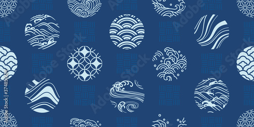 Japanese textiles seamless pattern vector. Design for fabric print, cover book, background, decoration.
