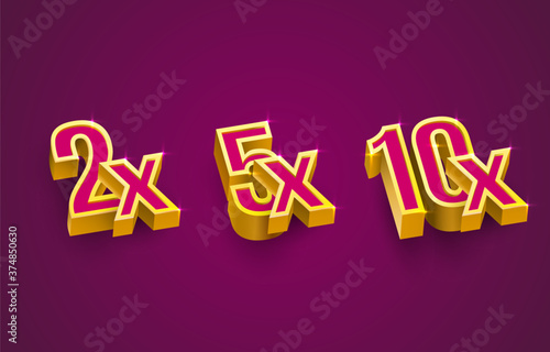 Bonus 2x, 5x, 10x prize winner, big jackpot game, casino sign set. Vector