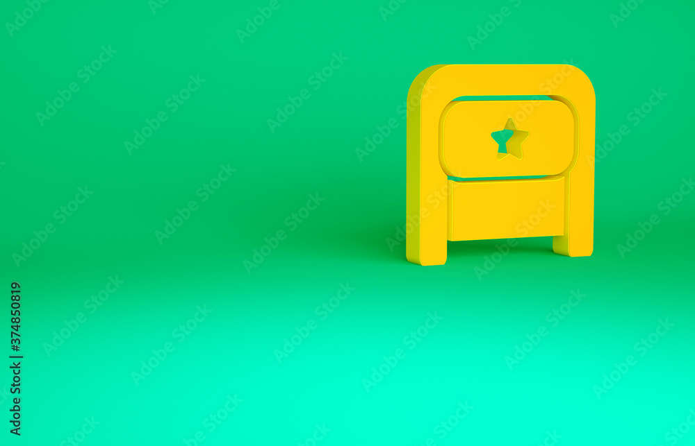 Orange Ushanka icon isolated on green background. Russian fur winter hat ushanka with star. Soviet Union uniform of KGB and NKVD. Minimalism concept. 3d illustration 3D render. Orange Ushanka icon isolated on green background. Russian fur winter hat ushanka with star. Soviet Union uniform of KGB and NKVD. Minimalism concept. 3d illustration 3D render.