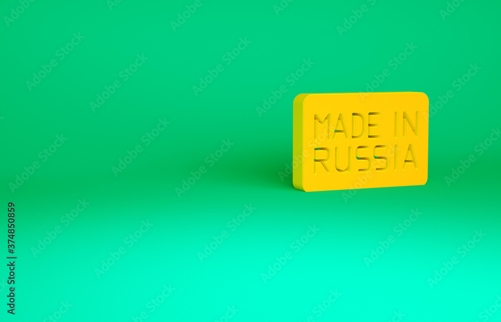 Orange Made in Russia icon isolated on green background. Minimalism concept. 3d illustration 3D render. Orange Made in Russia icon isolated on green background. Minimalism concept. 3d illustration 3D render.