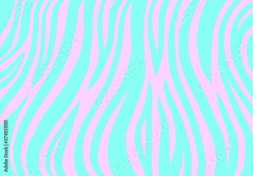  Zebra pattern. Wavy curves, stripes. Cute vector artwork. Abstract painting 80s, 90s. Amazing hand drawn illustration. Print, poster, template, header. Blue, turquoise, pink colors.