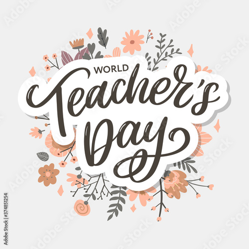 Happy Teacher's day inscription. Greeting card with calligraphy. Hand drawn lettering. Typography for invitation, banner, poster or clothing design. Vector quote.