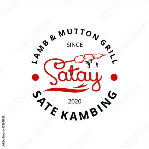 Fun Simple Satay Logo Stamp Badge Food Vector Graphic Design Traditional Culinary Food Cuisine Label Template Idea