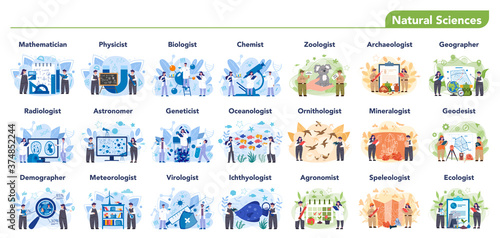 Natural scientist profession set illustration. Idea of scientific