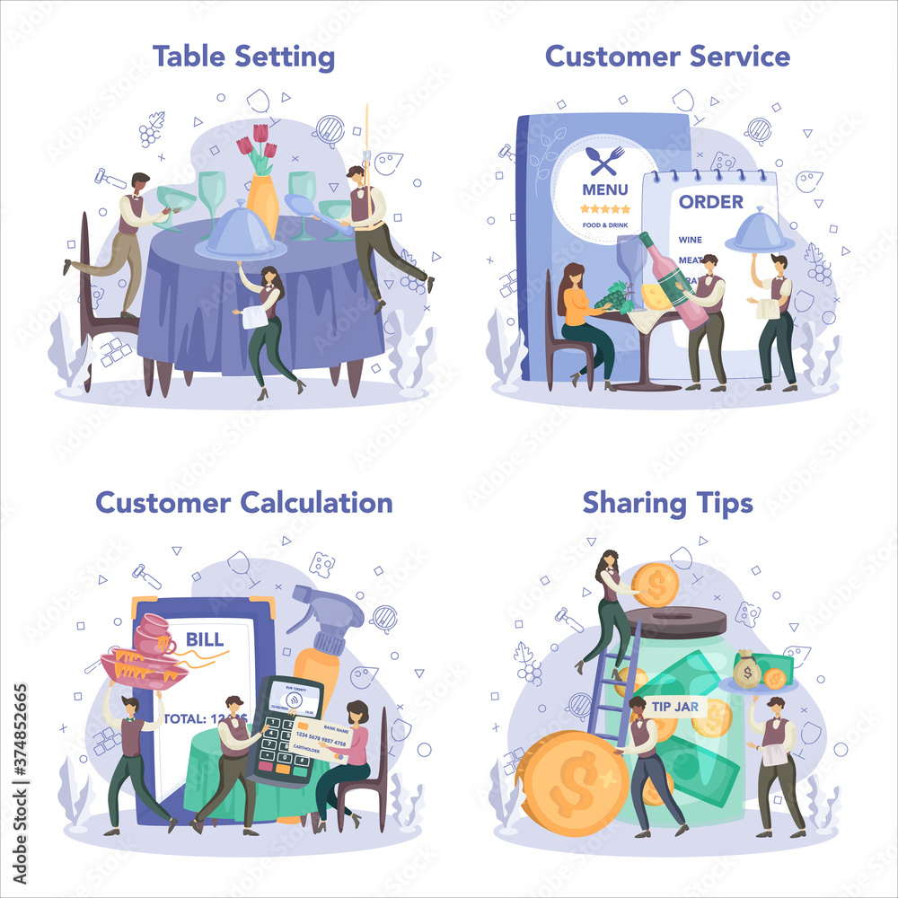 Waiter concept set. Restaurant staff in the uniform, catering service. Waiter concept set. Restaurant staff in the uniform, catering service.