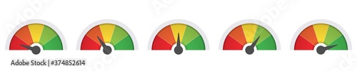 scale low to high, green and red vector gauge. risk, pain, feedback barometer sign, performance symbol. mood evaluation. on white background