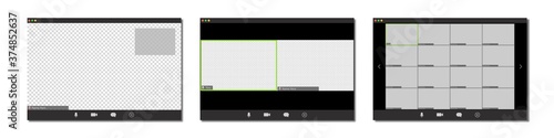 video conference call interface vector template. online communication computer program screen mock up. remote quarantine learning, job, training, webinar.