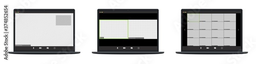 video conference call interface vector template. online communication computer program screen mock up. remote quarantine learning, job, training, webinar.