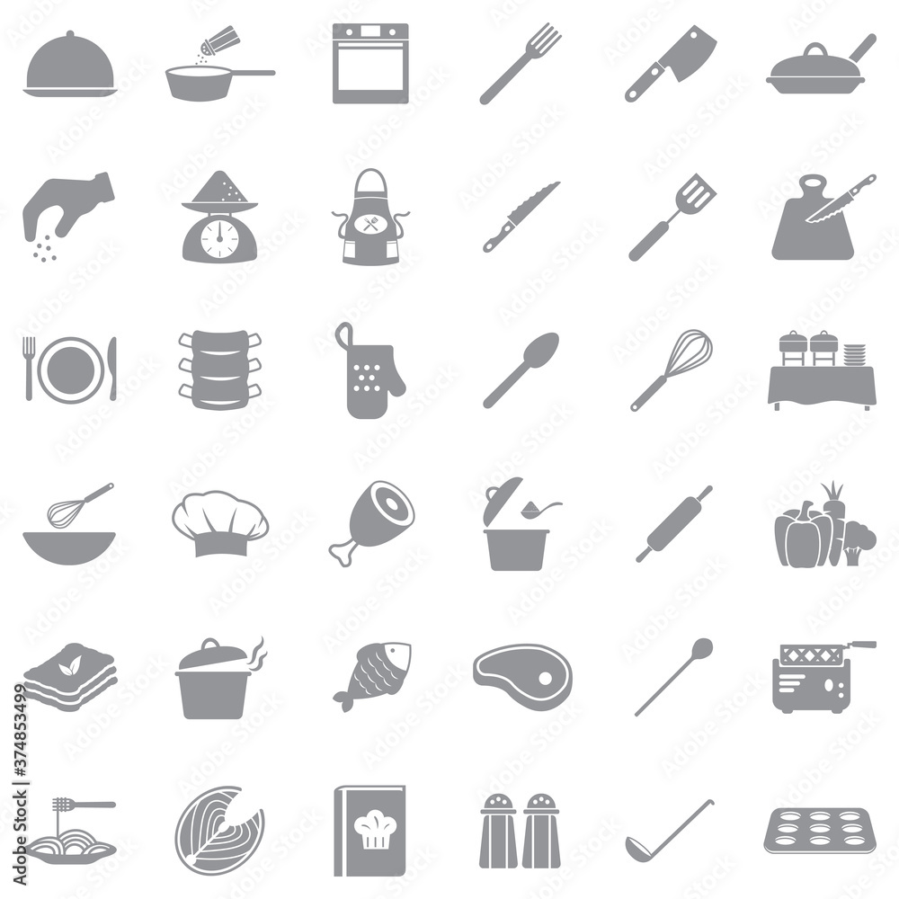 Chef And Cooking Icons. Gray Flat Design. Vector Illustration.
