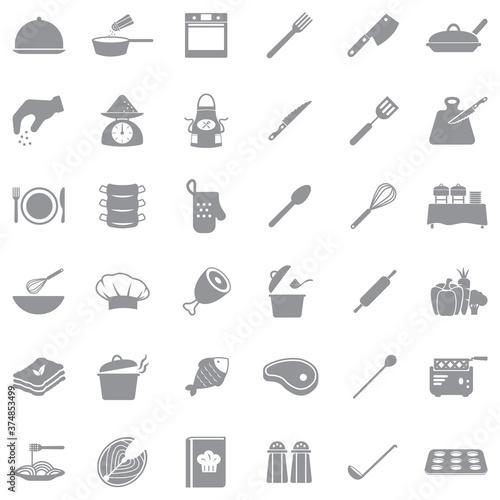 Chef And Cooking Icons. Gray Flat Design. Vector Illustration.