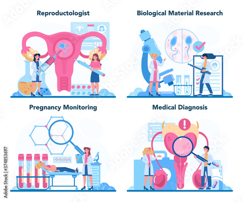 Reproductologist and reproductive health set. Human anatomy,
