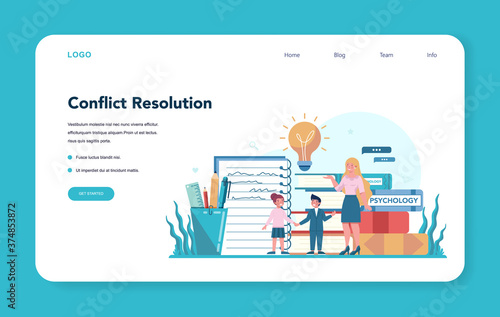 Teacher web banner or landing page. Profesor standing in front