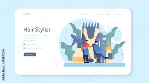 Barber web banner or landing page. Idea of hair and beard care.