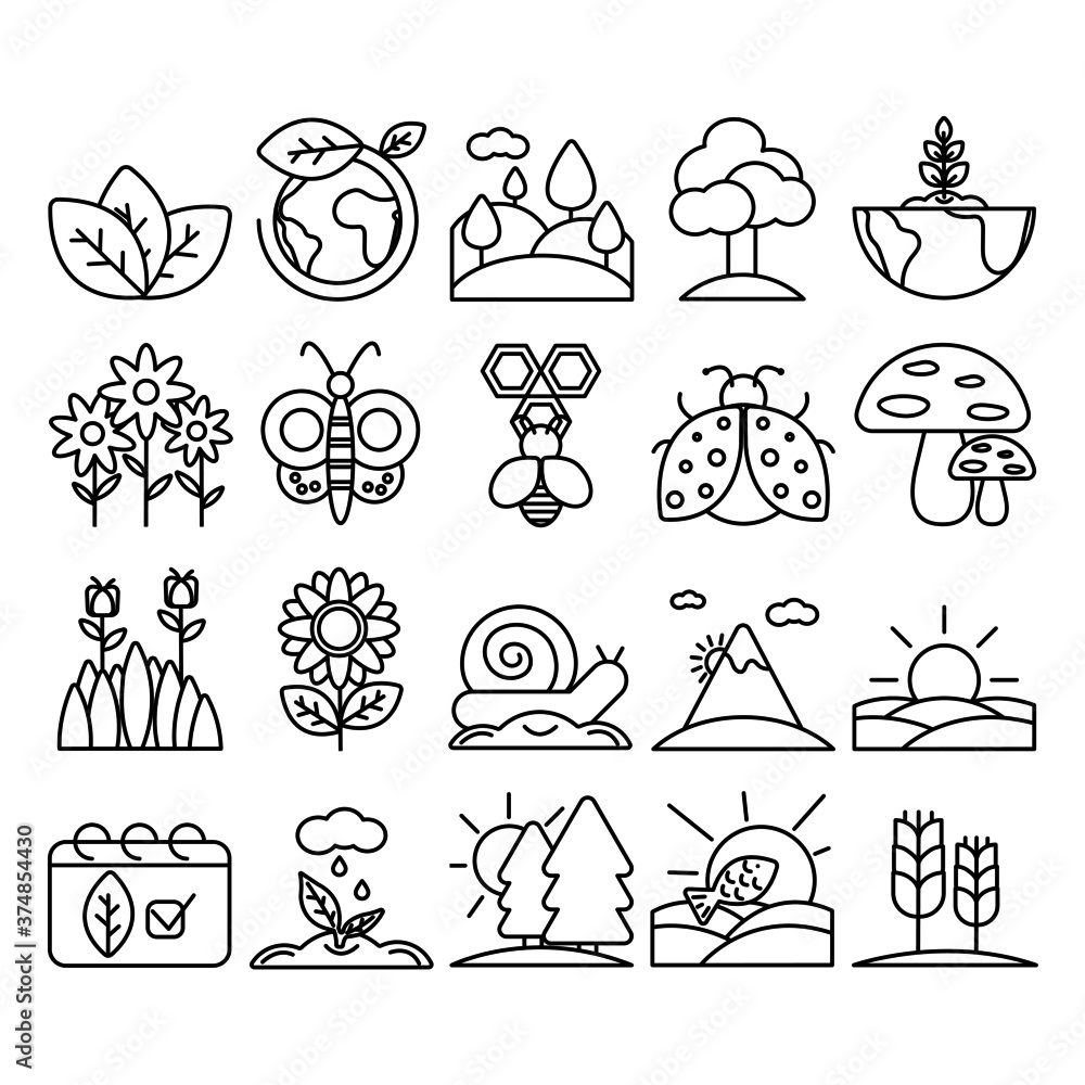 Obraz premium Nature lineal icon pack