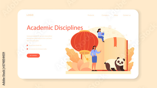 Chinese learning web banner or landing page. Language school