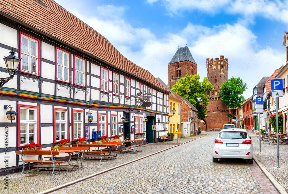 View to the Neustädter Tor in the old town of Tangermünde View to the Neustädter Tor in the old town of Tangermünde