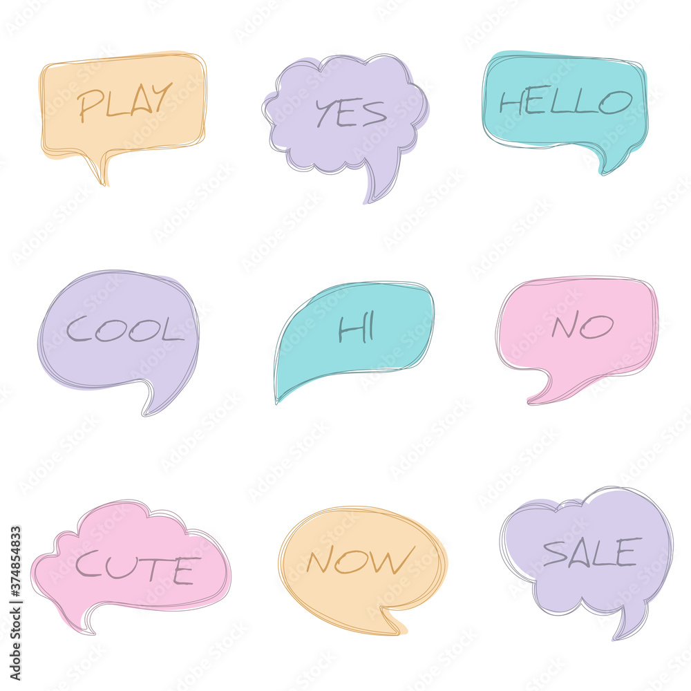 Hand drawn vector illustration.Collection of vector of speech bubble.