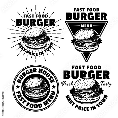 Burger fast food menu set of black vector emblems