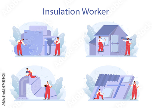 Insulation concept set. Thermal or acoustic insulation. Construction industry